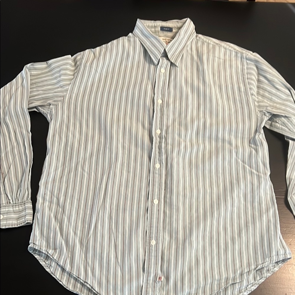 Ralph Lauren‎ Polo Jeans Co Mens Striped Slim Fit Button Down Shirt XL Blue